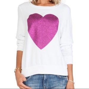 Wildfox Glitter Pink Heart White Jumper/Sweatshirt